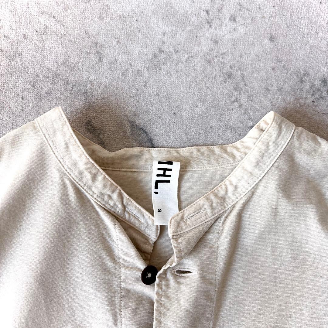 MHL. メンズ オーバーサイズ コットン バンドカラー シャツ アイボリー白_