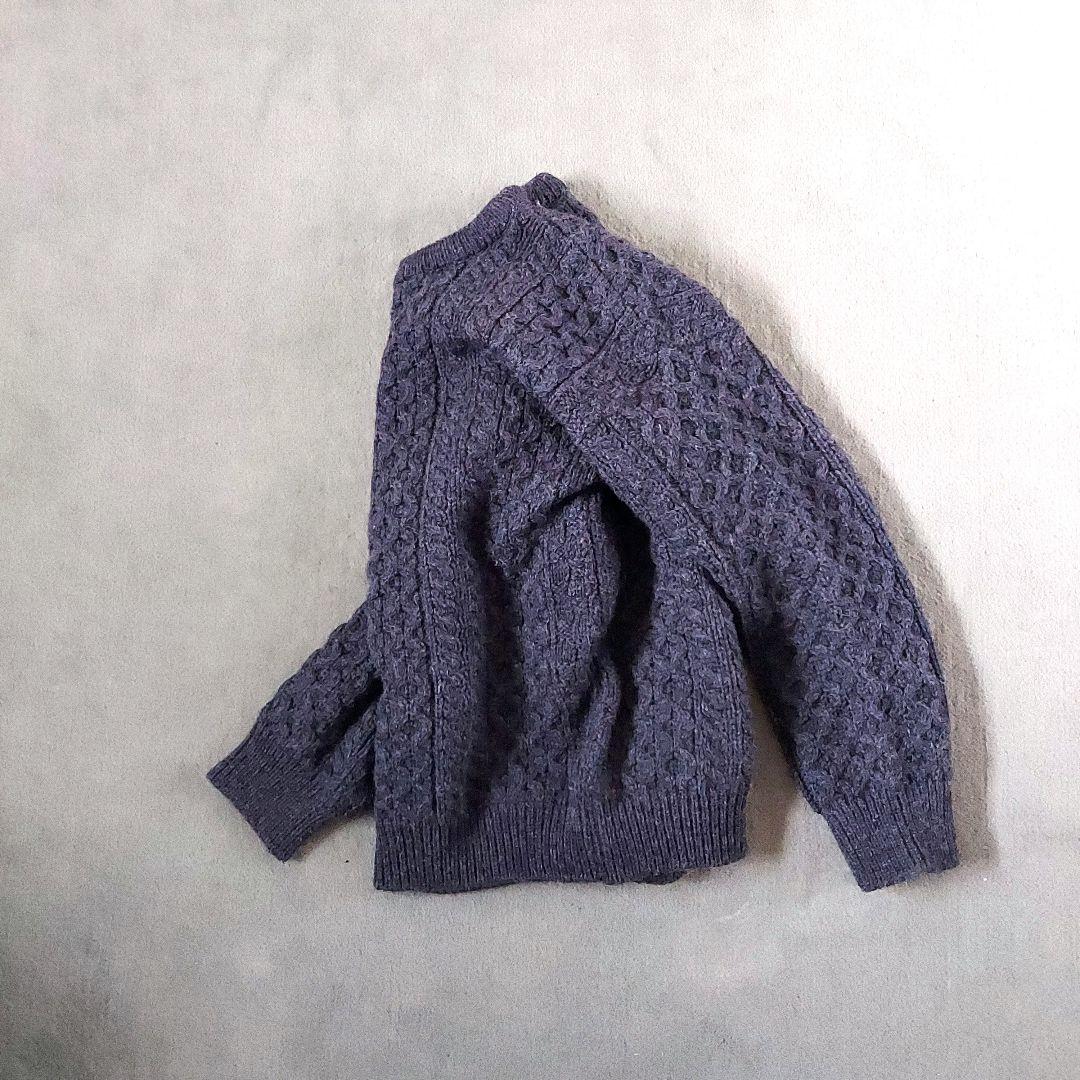 アイルランド製フィッシャーマンアランクルーニットM濃灰 シェットランドインバー