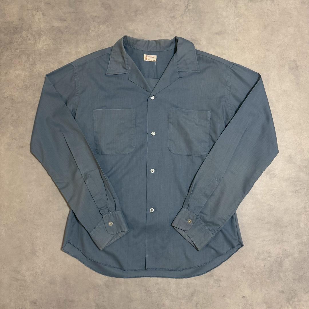 60s 70s TOWNCRAFT くすみブルー 開襟 シャツ DM1357