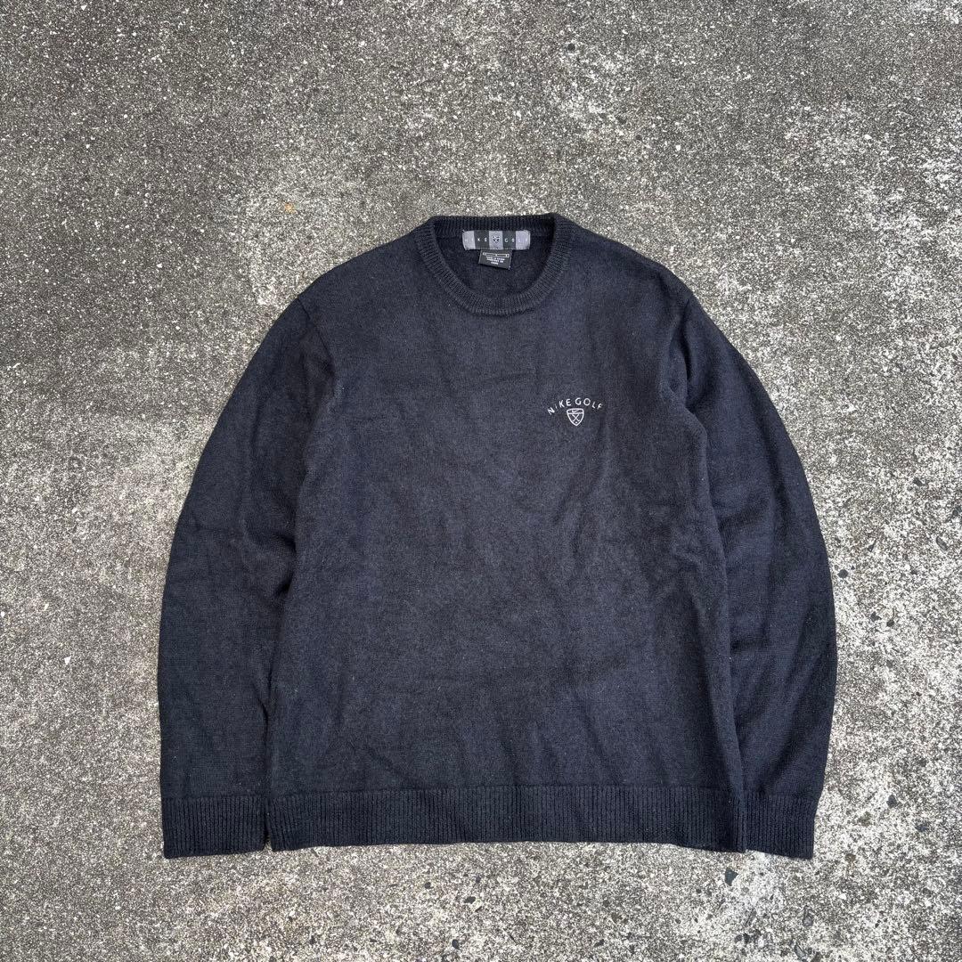90s NIKE GOLF ウールニット セーター ブラック ロゴ 刺繍ロゴ
