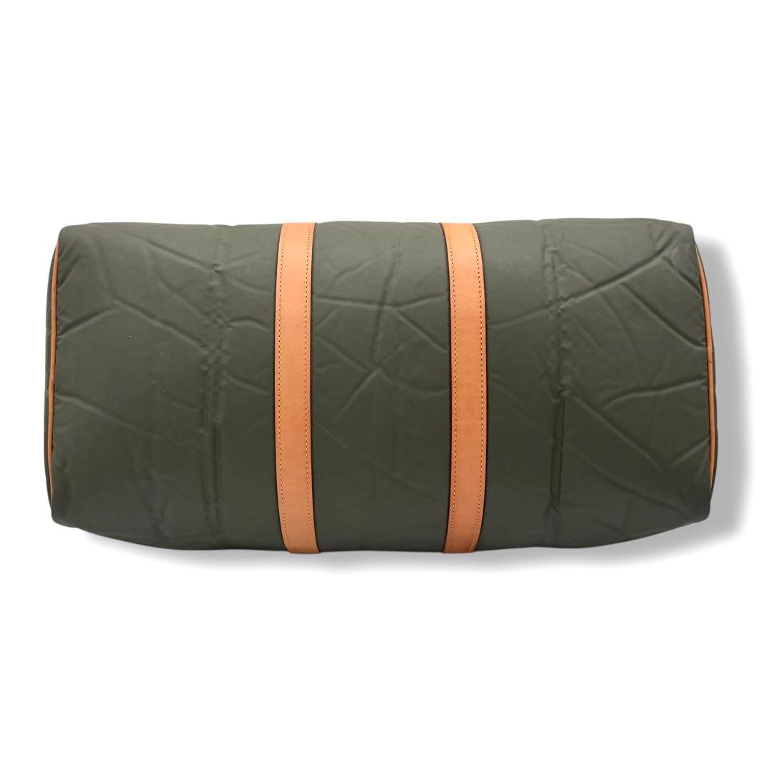 ハンティングワールド ボストンバッグ バチュークロスナイロン × レザー カーキ