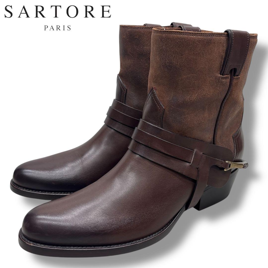 極美品■SARTORE【23.0】ハーネスブーツ レザー スエード ブラウン 茶