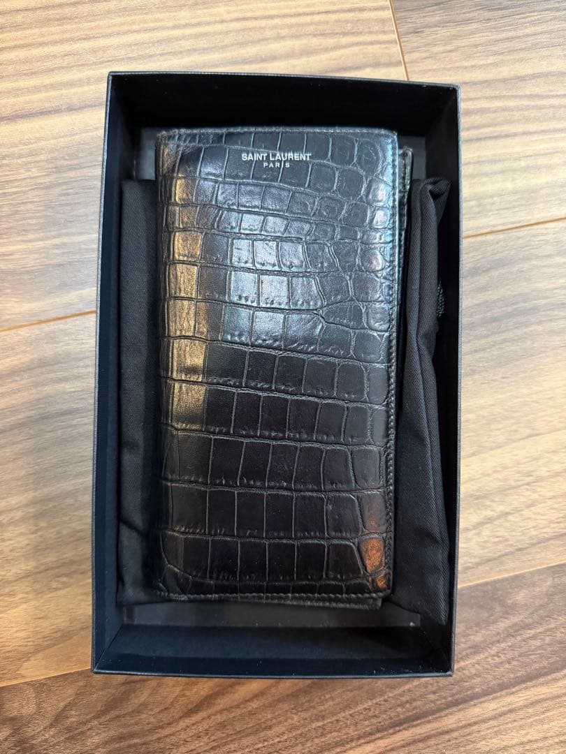 サンローラン SAINT LAURENT 長財布 クロコ ブラック