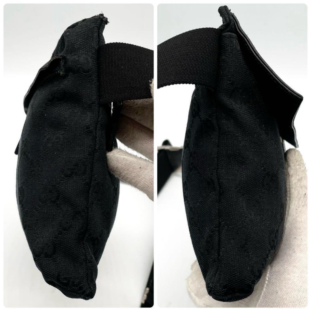 極美品✨グッチ ボディバッグ GG キャンバス レザー ウエストバッグ ブラック