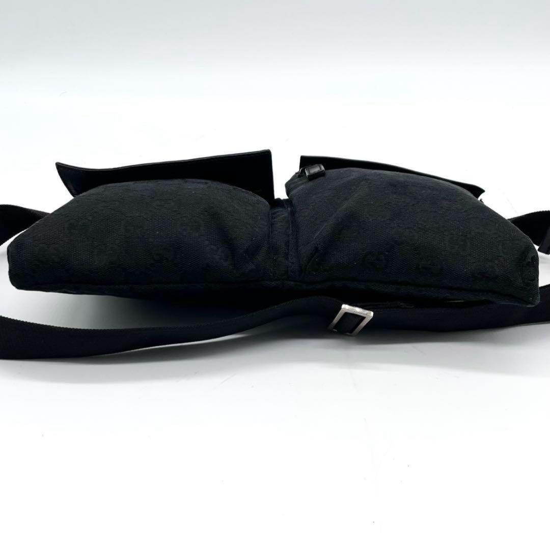 極美品✨グッチ ボディバッグ GG キャンバス レザー ウエストバッグ ブラック