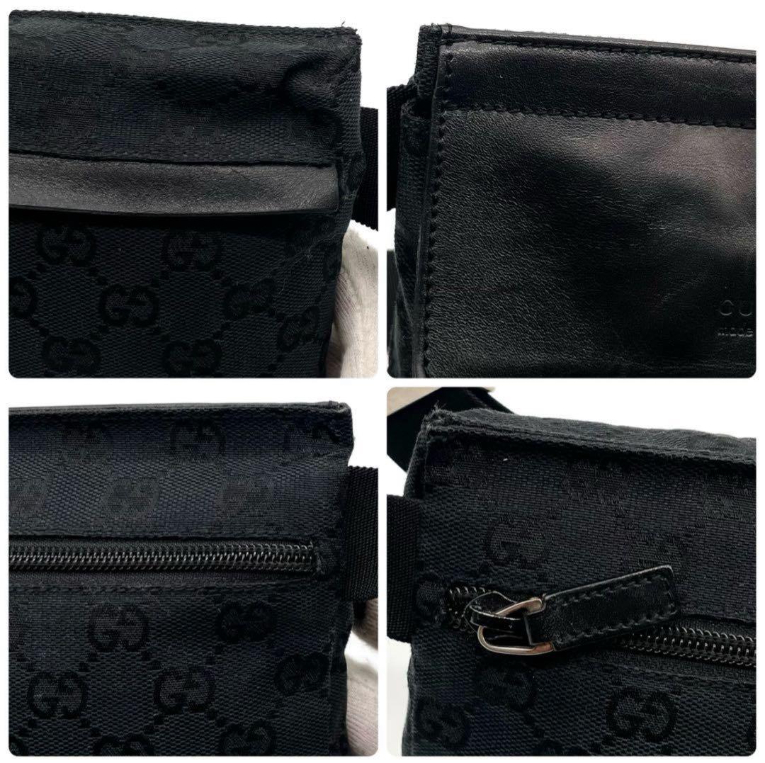 極美品✨グッチ ボディバッグ GG キャンバス レザー ウエストバッグ ブラック