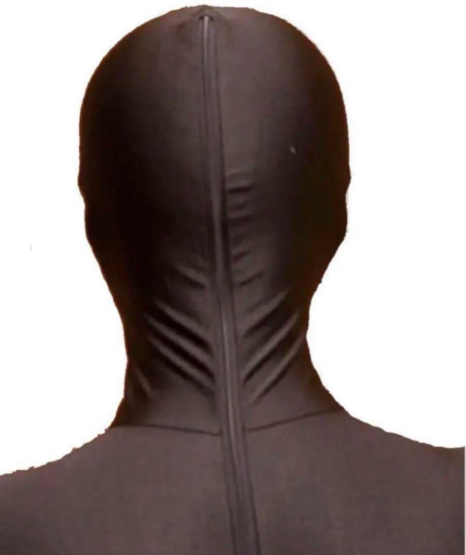 即購入OK。Mサイズ男性用光沢黒色凸仕様ゼンタイフルフェイスマスク全身タイツ