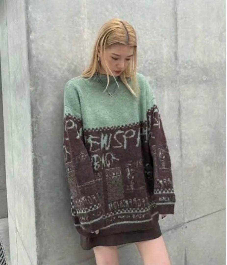 トップス NEWS PAPER JACQUARED KNIT TOP