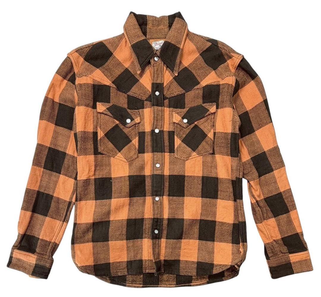フラットヘッド バッファローチェック ヘビーネルシャツ オレンジ/ブラック 40