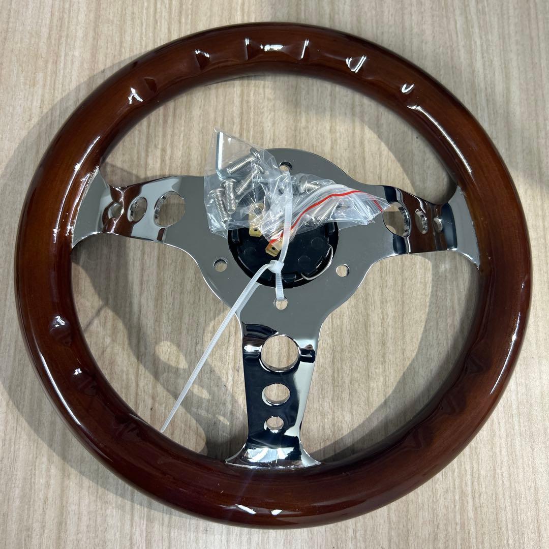 29パイ ウッド・クローム 3スポーク ステアリングホイール