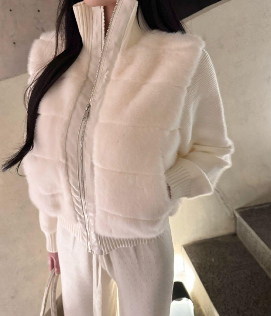 即日発送 2WAYニットスリーブエコファー ダウンジャンパー　/b3