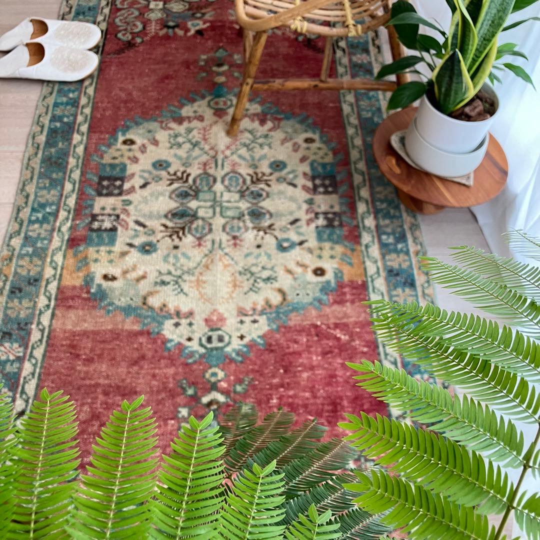 専用✳︎ギュネイラグ　柔らかレッド　ペールブルー　グリーン　トルコヴィンテージラグ