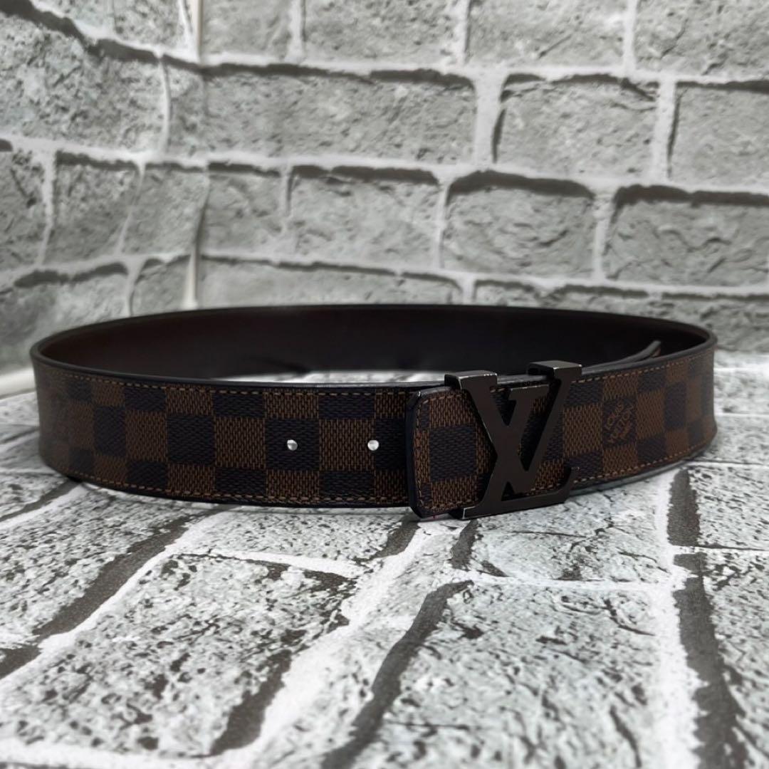 ルイヴィトン ベルト ダミエ エベヌ イニシャル LVロゴ レザー 90サイズ