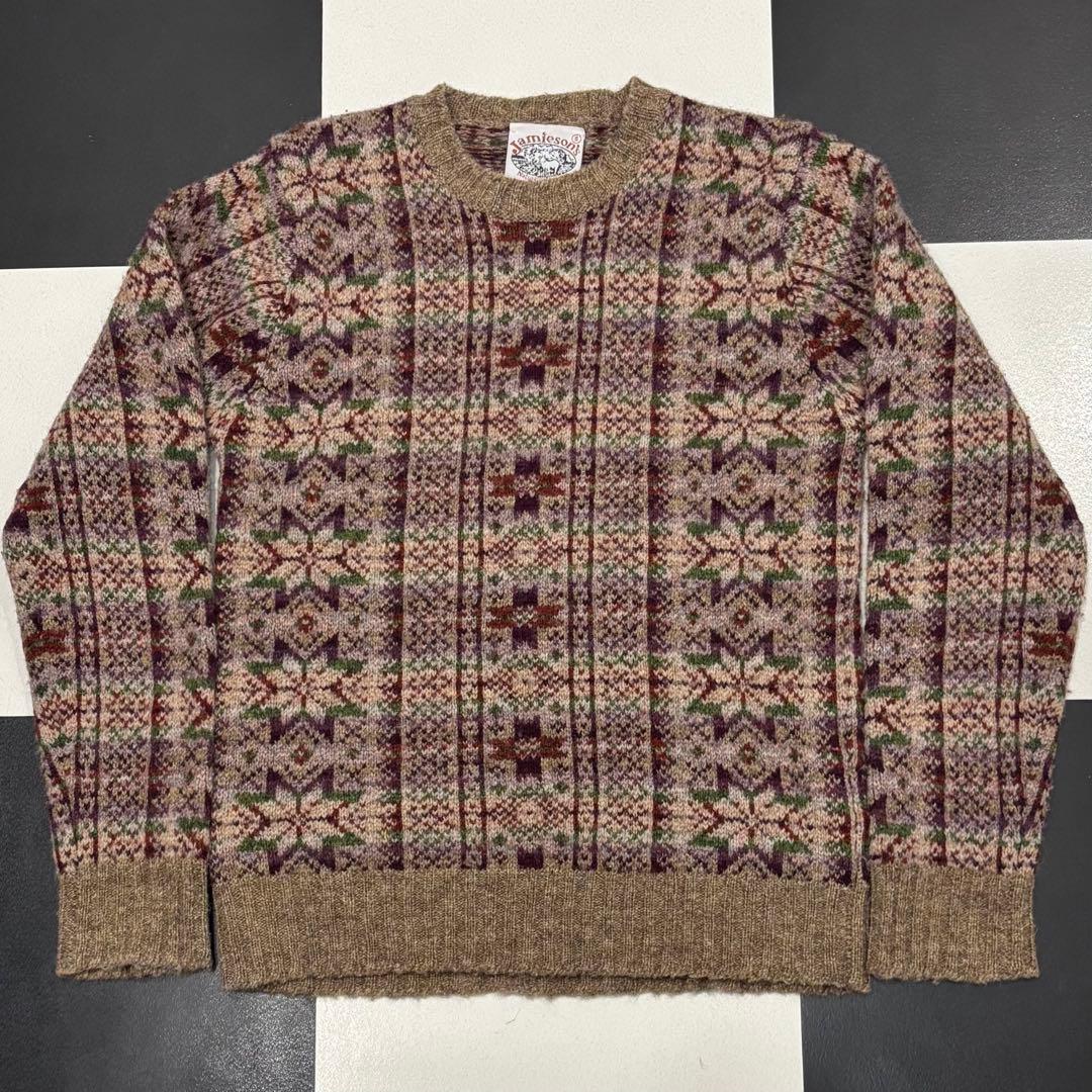 美品 ジャミーソンズ フェアアイル 幾何学 クルーネック ニット セーター S