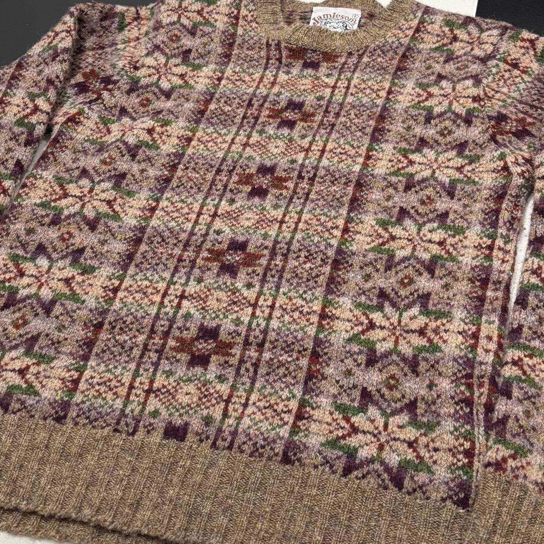 美品 ジャミーソンズ フェアアイル 幾何学 クルーネック ニット セーター S