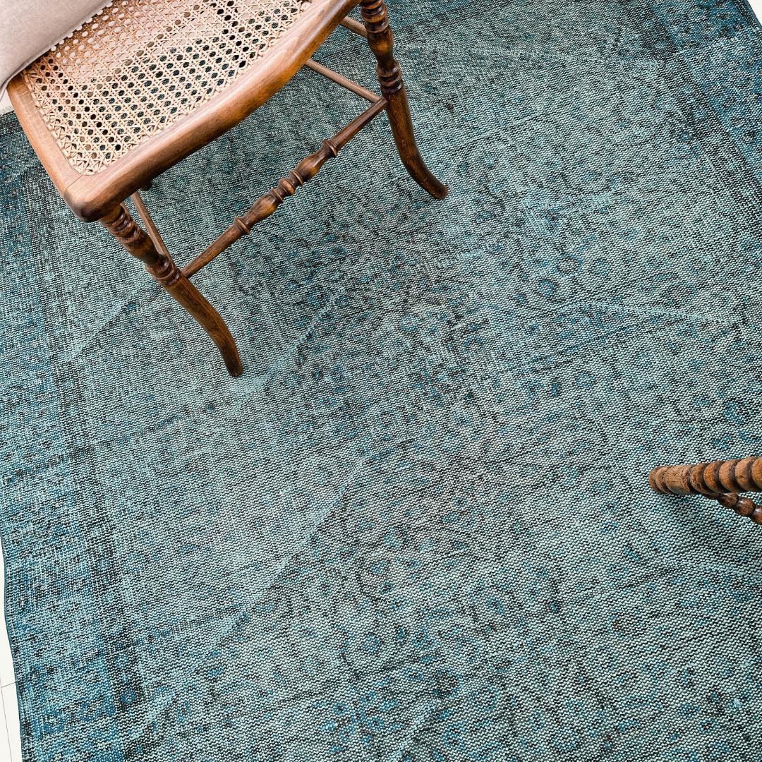 【訳アリ】トルコ ヴィンテージラグA114超大判 ターコイズブルー オーバーダイ