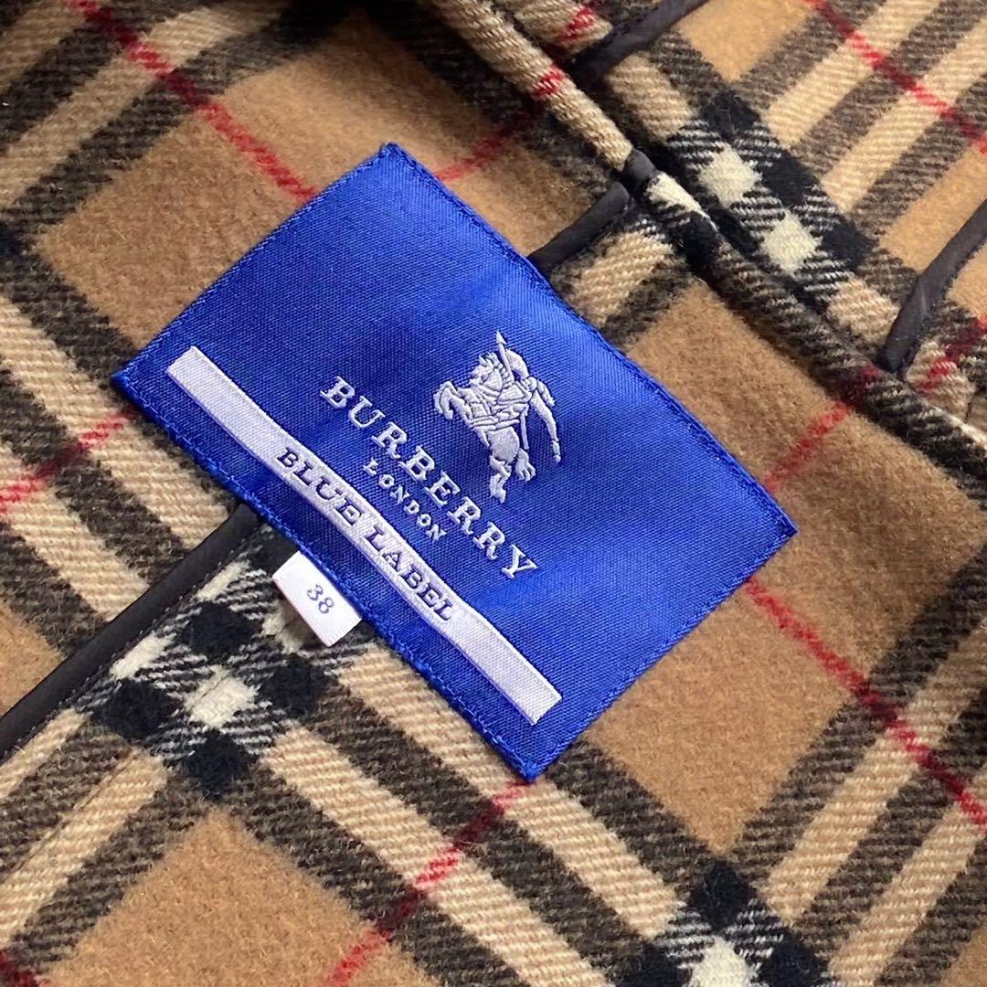 【裏地総チェック】バーバリーブルーレーベル ダッフルコート 黒　メルトンウール