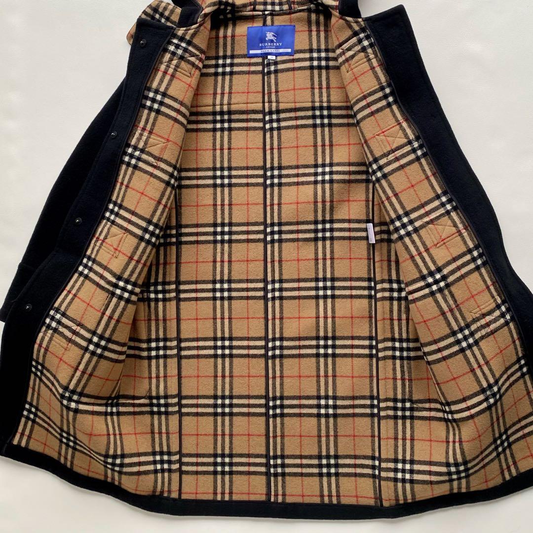 【裏地総チェック】バーバリーブルーレーベル ダッフルコート 黒　メルトンウール