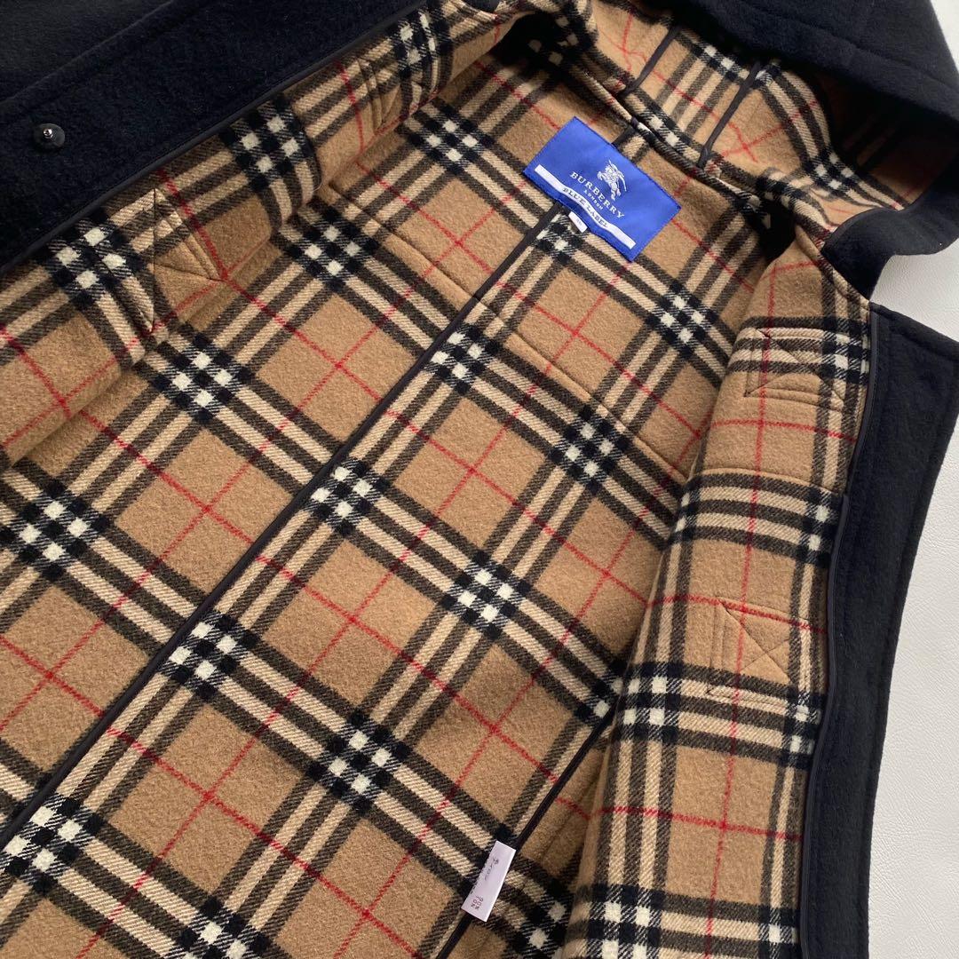 【裏地総チェック】バーバリーブルーレーベル ダッフルコート 黒　メルトンウール