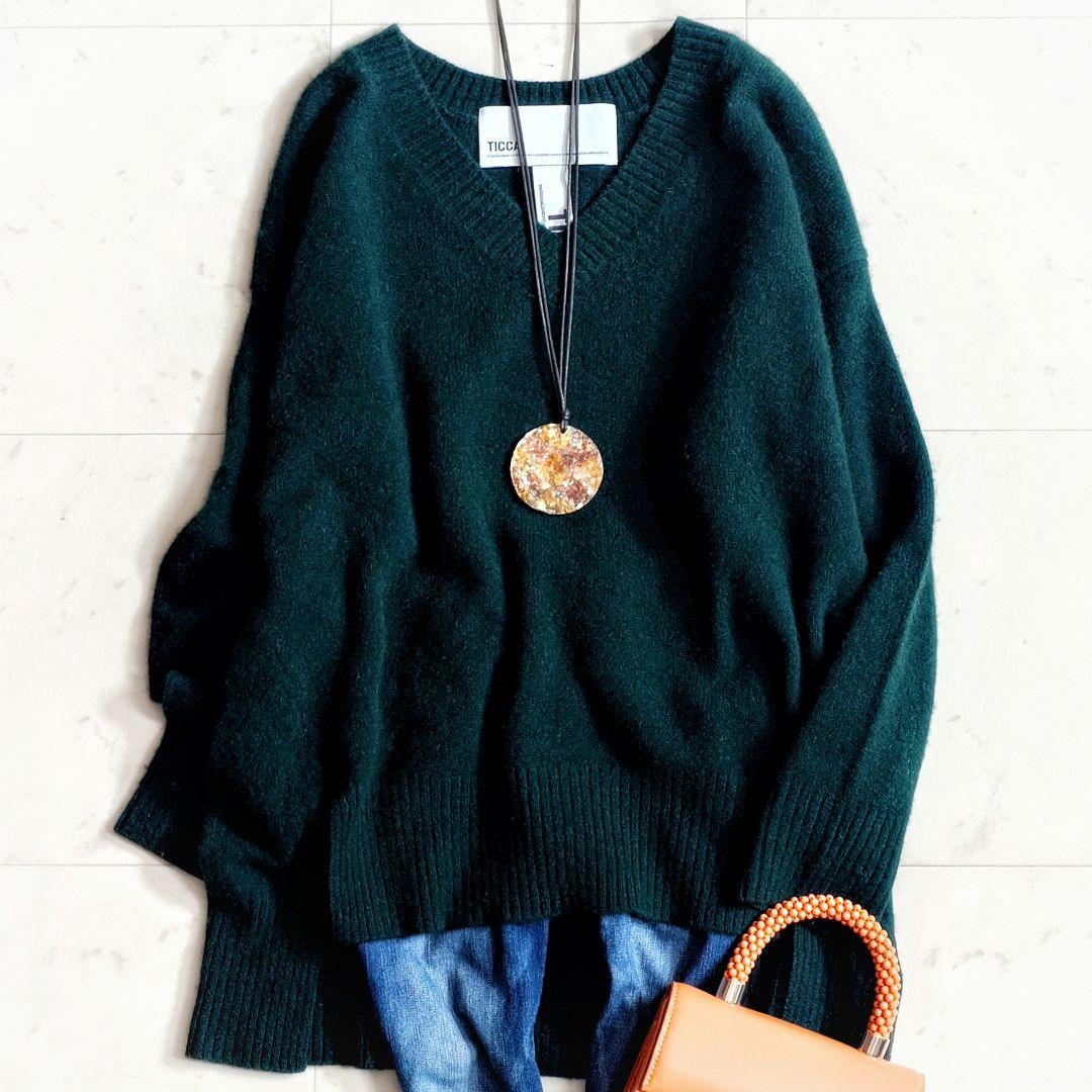 美品✨ティッカ TICCA ヤク100% Vネックオーバーニット 深グリーン