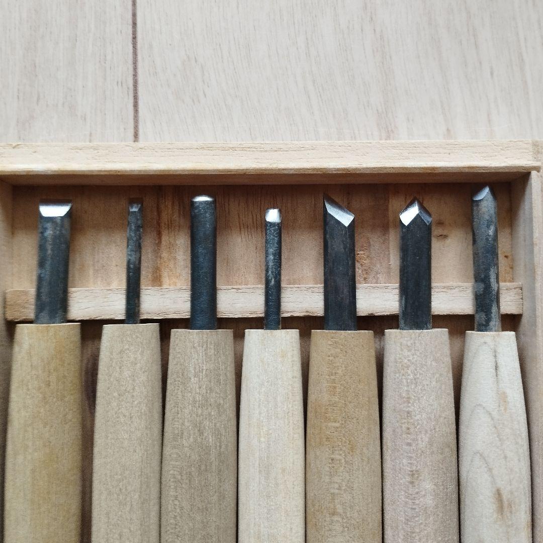 彫勝 高級 彫刻刀 安来青紙 鋼付 本職用 桐箱 7本組