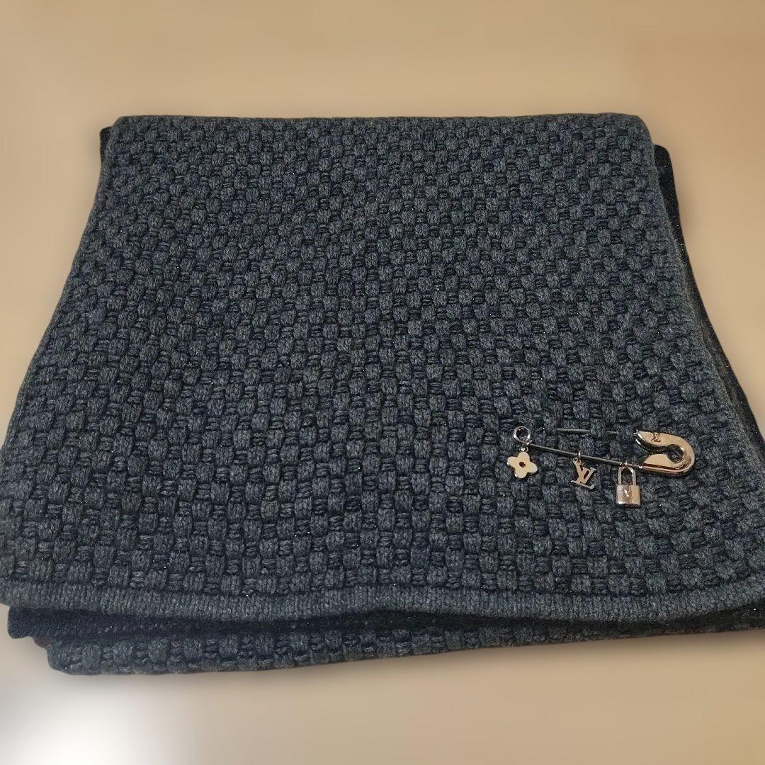 ルイヴィトン エシャルプ ダミエ コージー ピン付 マフラー カシミヤ モヘヤ