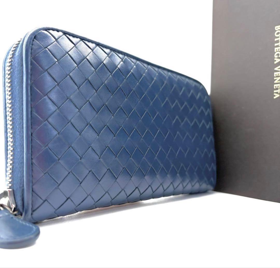 【新品未使用】BOTTEGA 長財布 ラウンドジップ　ネイビー　青