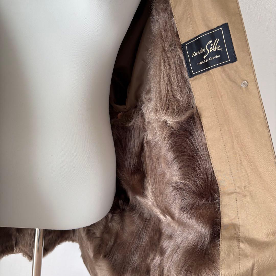 【極美品】Kanebo シルク100％　リアルファー付きコート　Lサイズ
