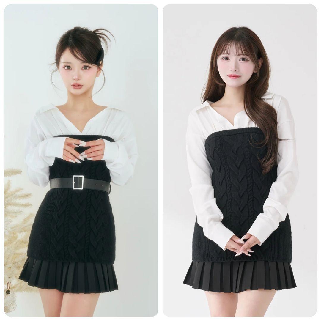 Darich ダーリッチ シャツドッキングプリーツニットミニワンピース FREE