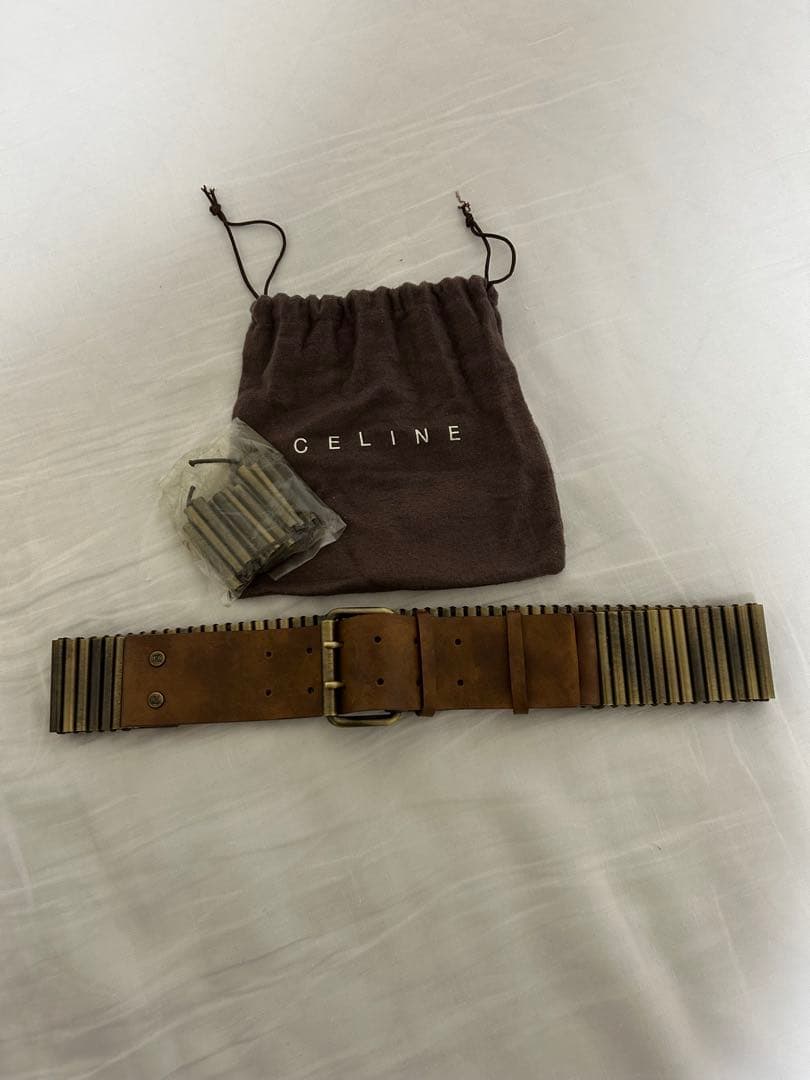 CELINE 金属製ストライプデザインベルト