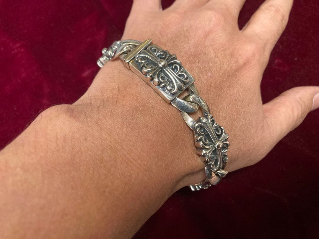 フローラルクロスデザインブレスレット　シルバー925 大きめブレスレット