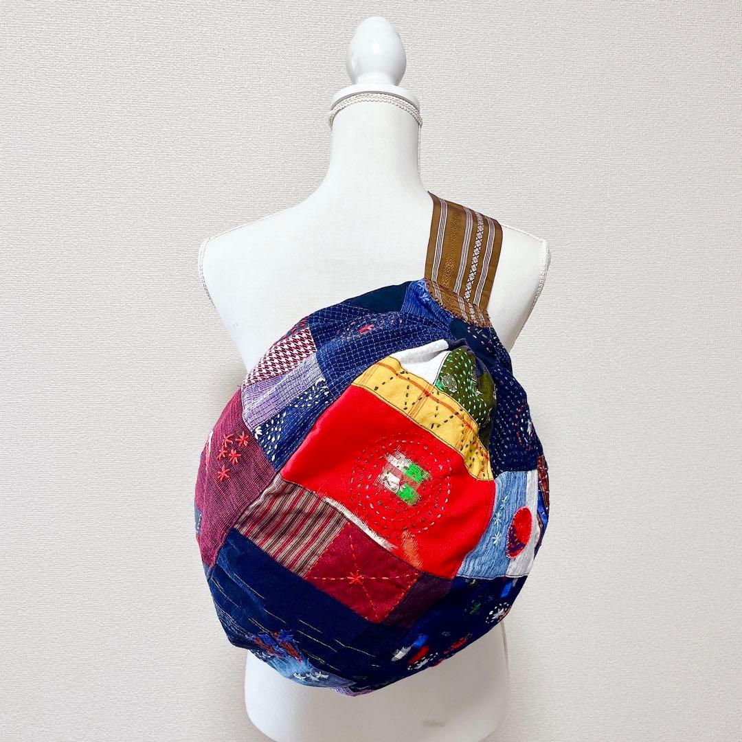 【80番】和柄　刺し子とパッチワークのリュック　ボディバッグ