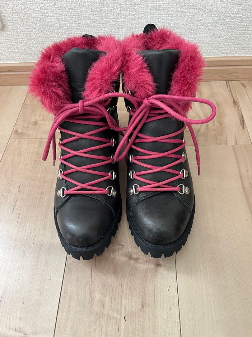 【LIMI feu】ファー付きブーツ ブラック/ピンク