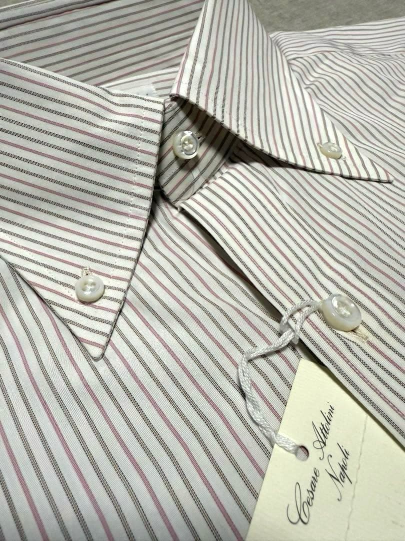 【新品】Cesare Attolini／B.Dストライプ／ブラウン／ピンク