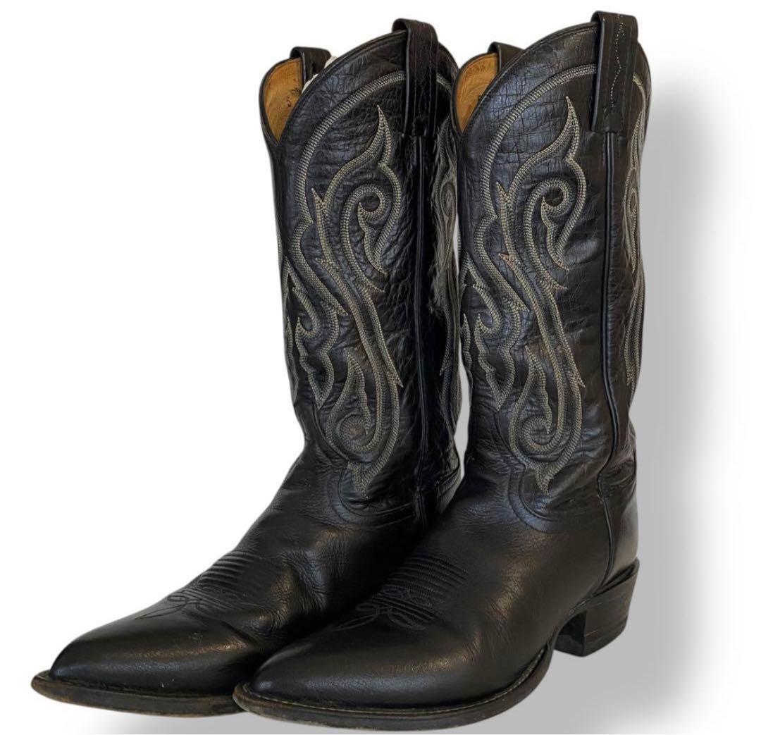 ブラックウエスタンブーツ レザー刺繍
