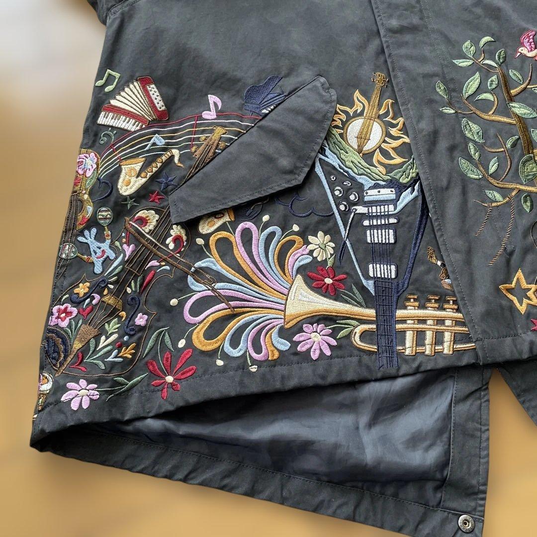 go slow caravan 刺繍入りフード付きモッズコート