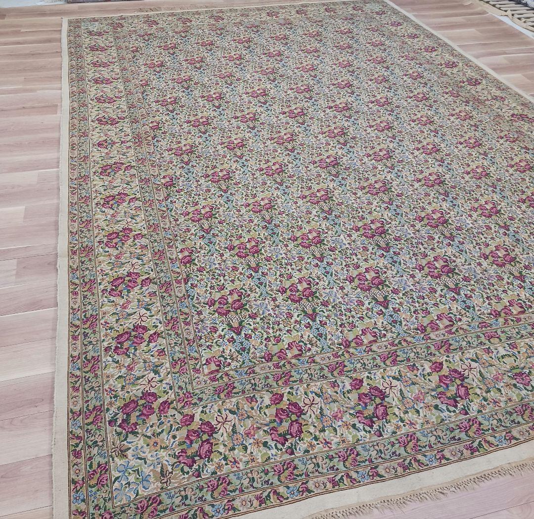 Y3184 高級ペルシャ絨毯 ケルマン産 ウール100% 手織り 特大4m越え