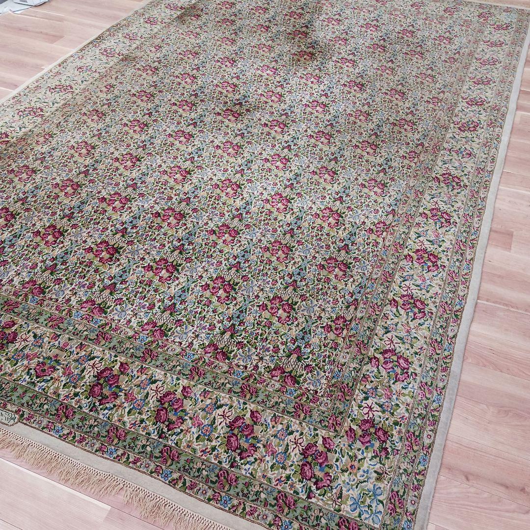 Y3184 高級ペルシャ絨毯 ケルマン産 ウール100% 手織り 特大4m越え