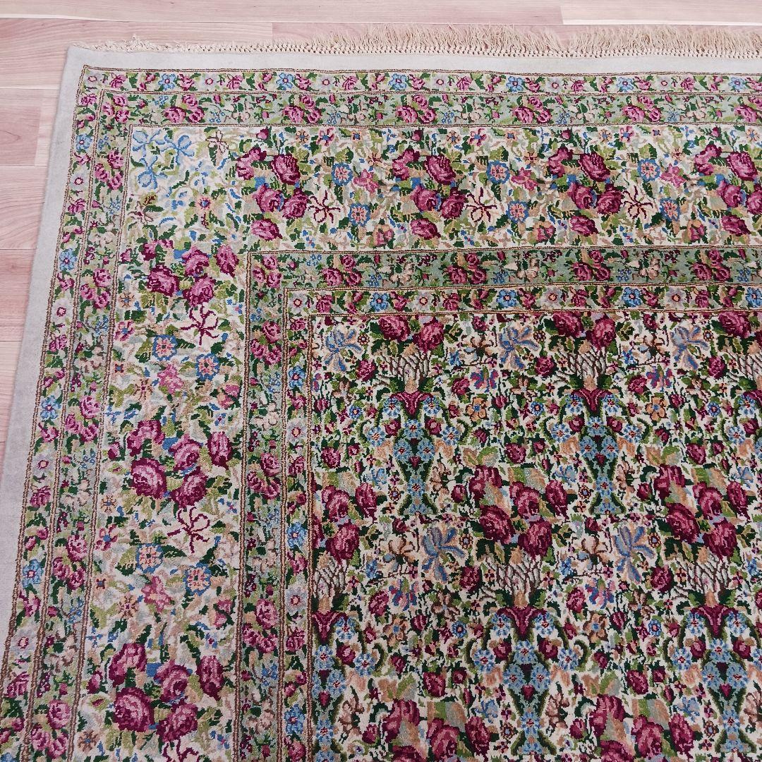 Y3184 高級ペルシャ絨毯 ケルマン産 ウール100% 手織り 特大4m越え