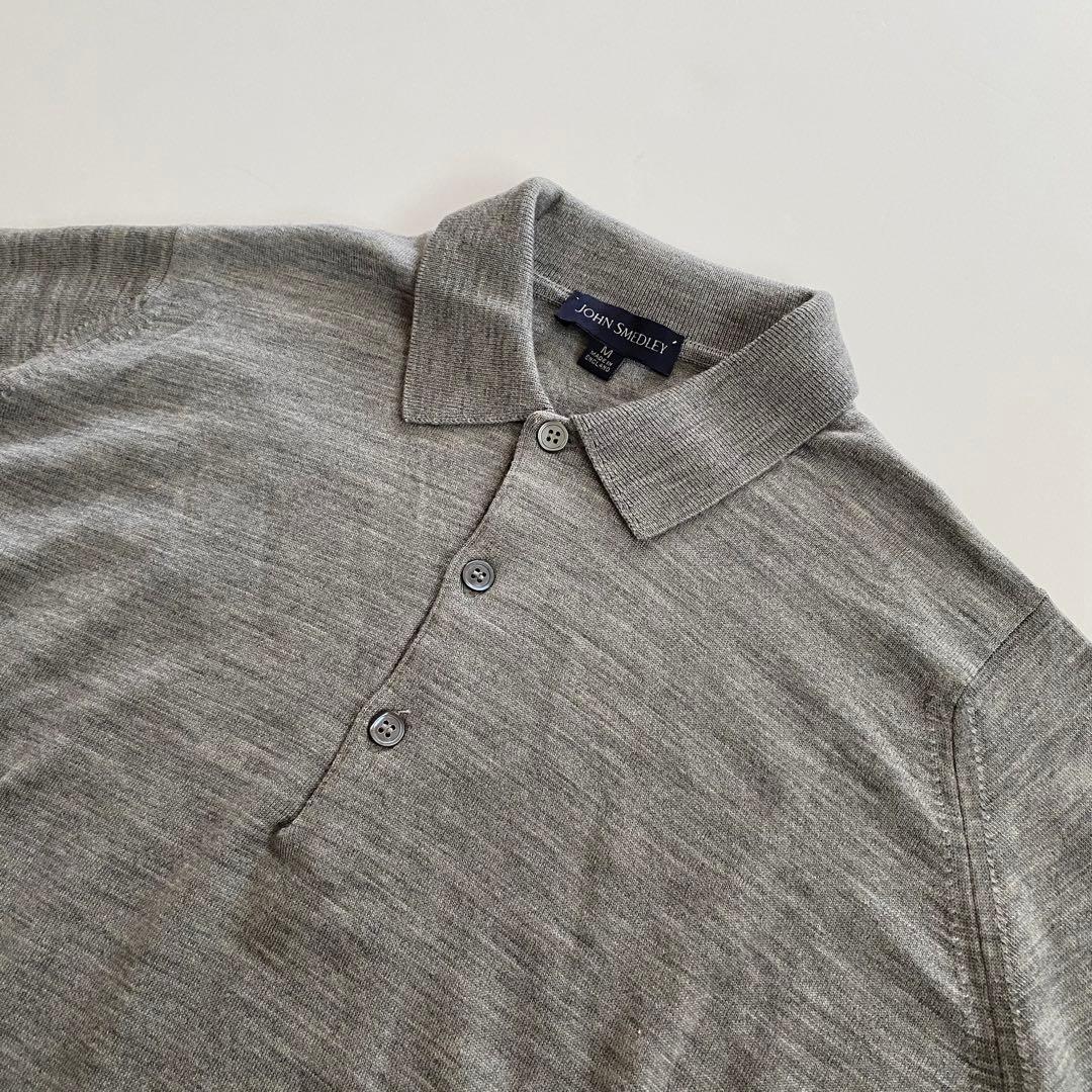 イギリス製 john smedley ニットポロ グレー S ウール