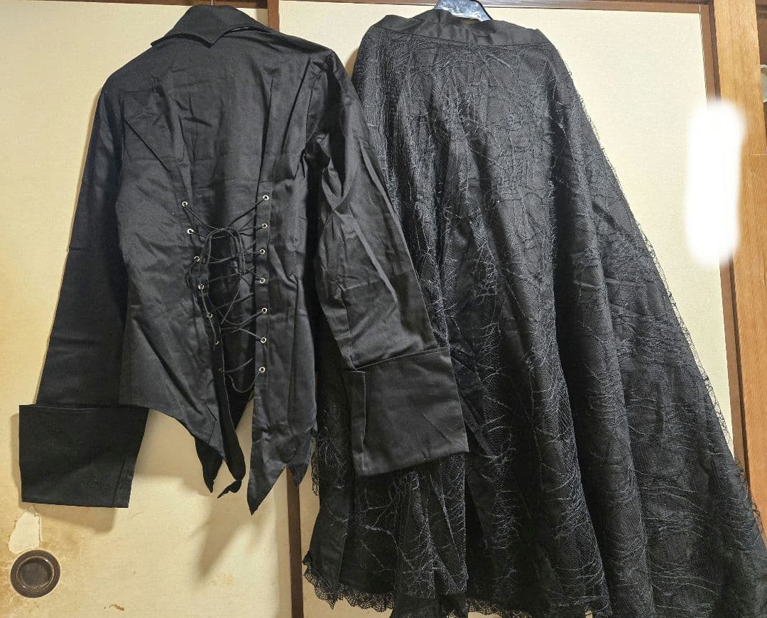 BODYLINE燕尾編み上げブラウス＆蝙蝠ネクタイ＆蜘蛛の巣レーススカートセット