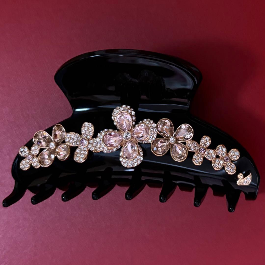 SWAROVSKI ヘアクリップ フラワーモチーフ ラインストーン パヴェ