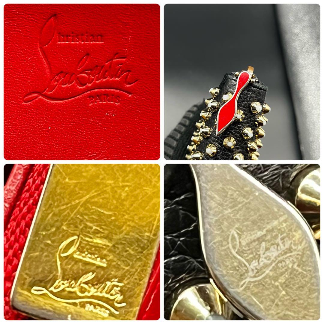 ルブタン 長財布 ラウンドファスナー パネトーネ 金スタッズ レザー シボ革 黒