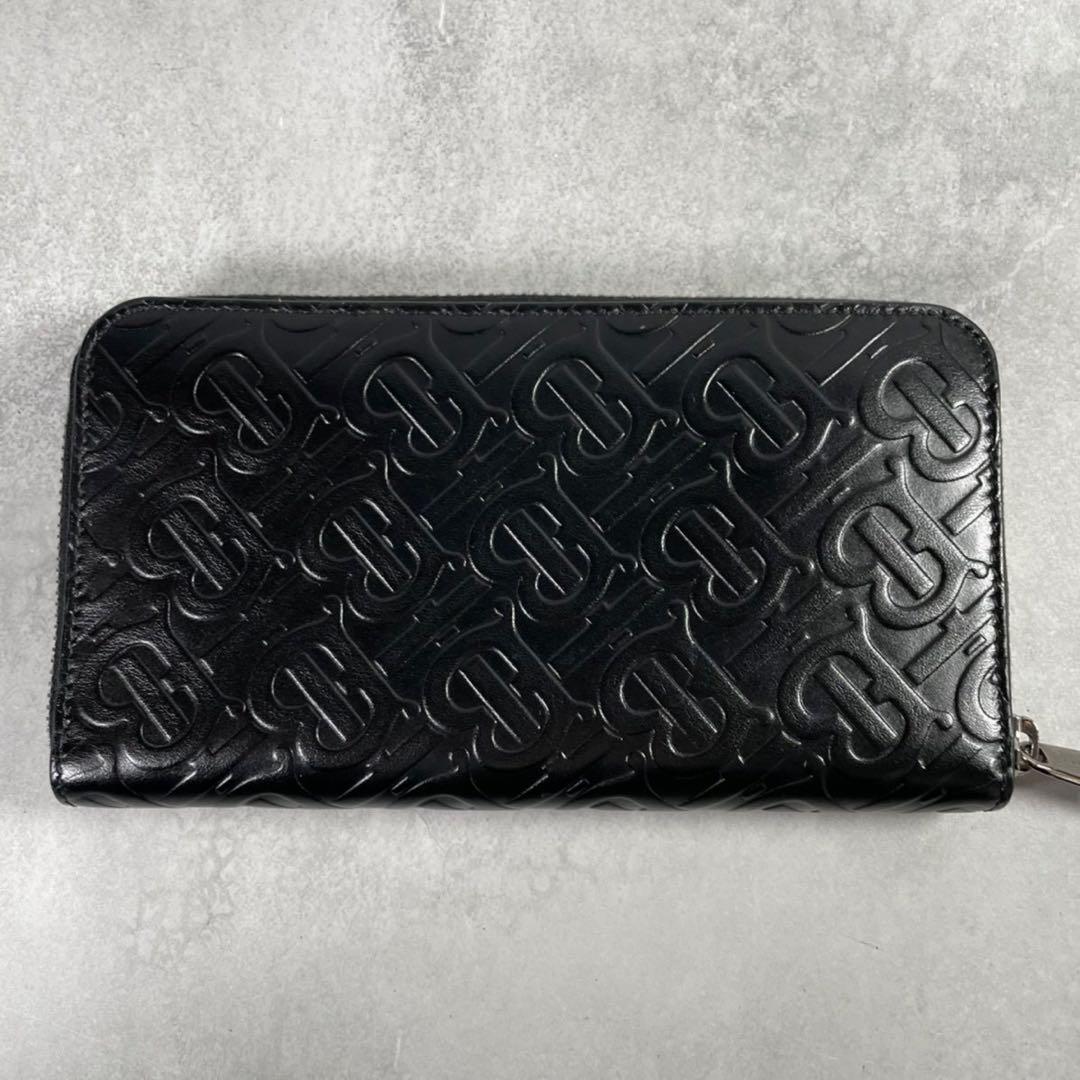 【極美品 保存袋付】バーバリー 長財布 TBロゴ 総柄 レザー 本革 ブラック