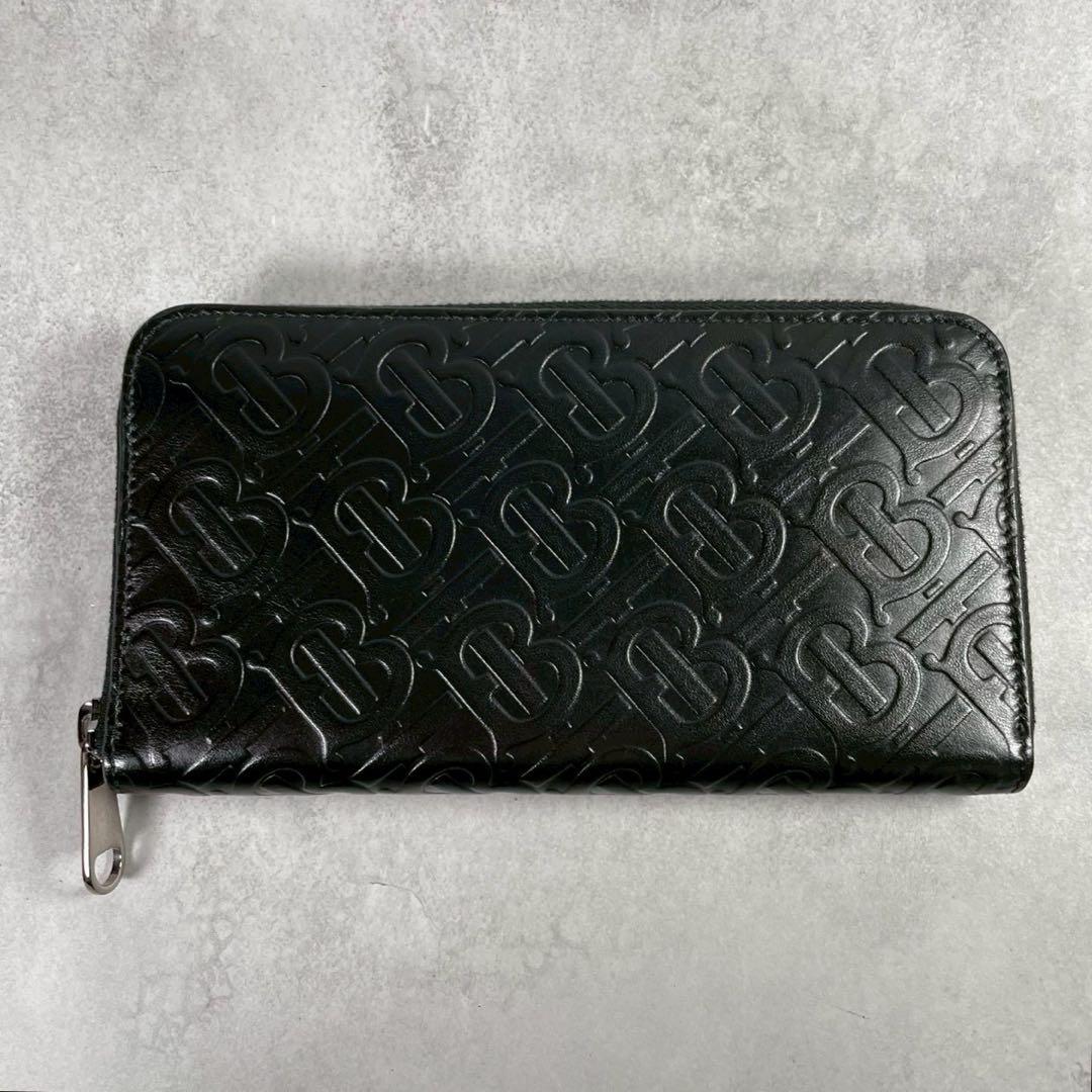 【極美品 保存袋付】バーバリー 長財布 TBロゴ 総柄 レザー 本革 ブラック