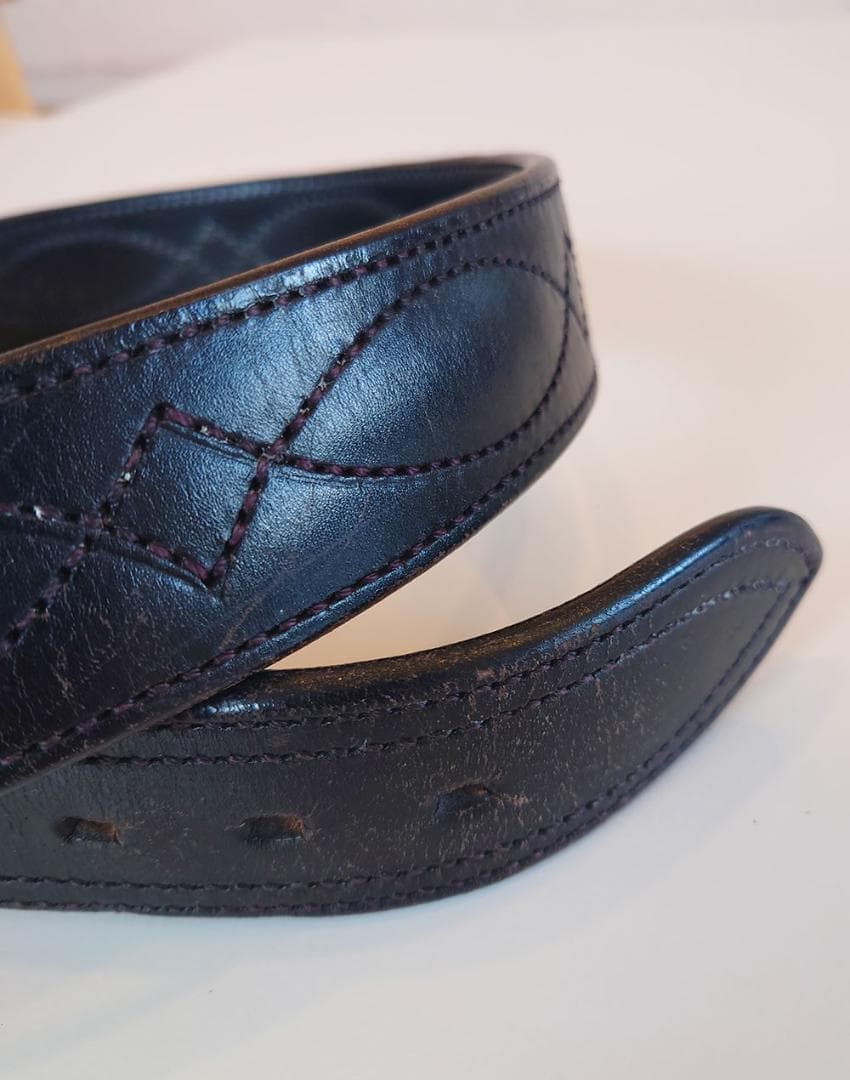 BIANCHI レザー ベルト B21 34インチ (黒&茶 2本セット) 美品