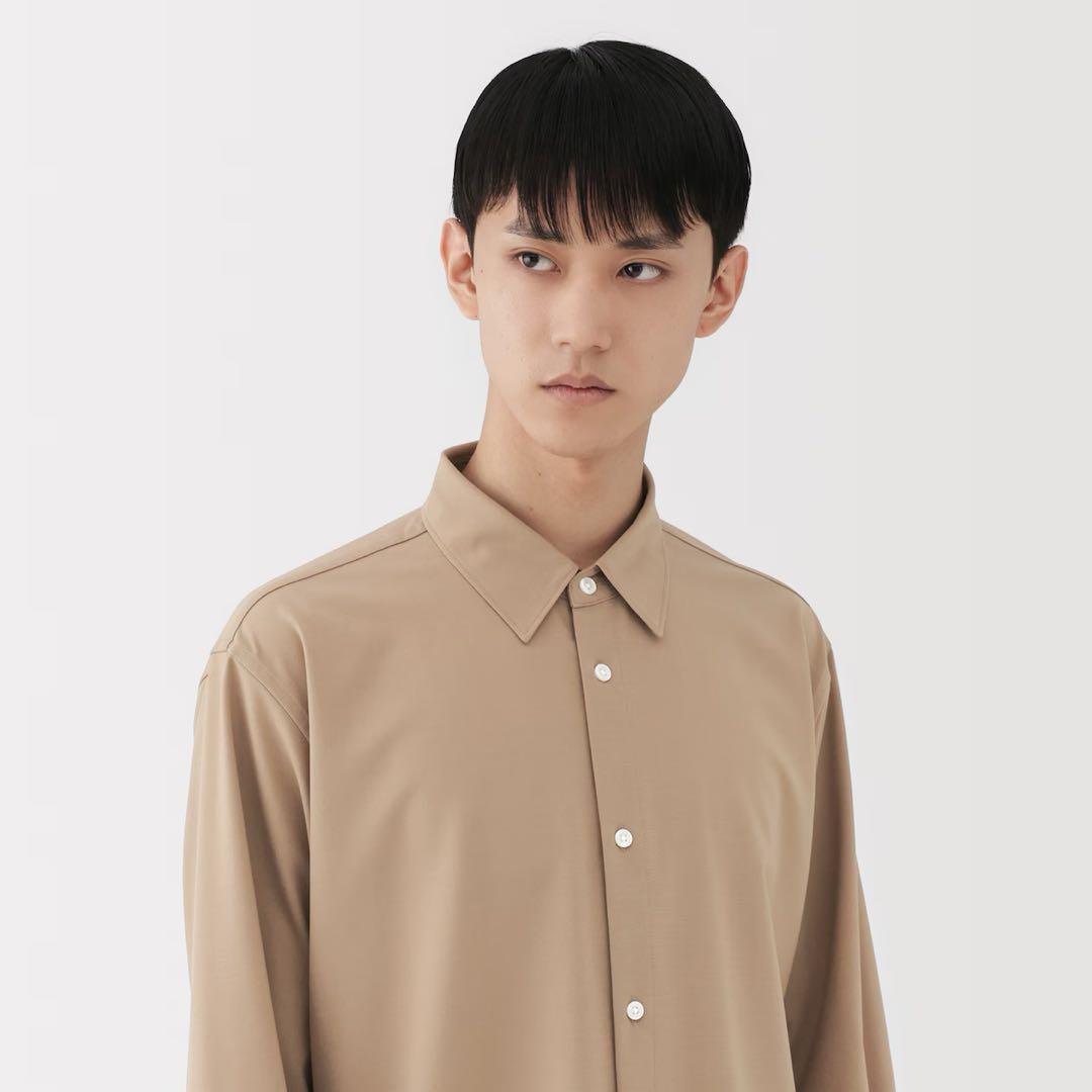 新品【S】グレー MUJI LABO ウール混 レギュラーカラーシャツ ムジラボ