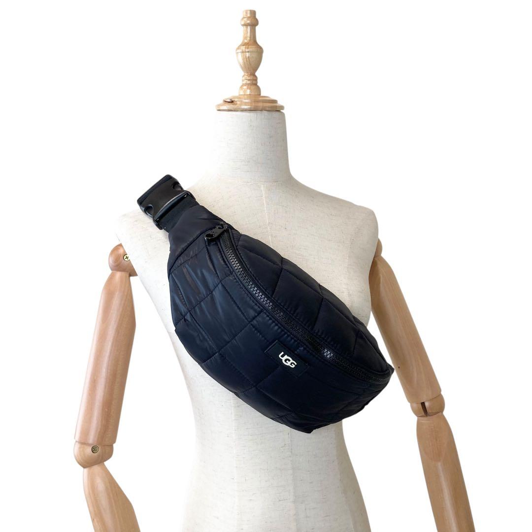 美品 813 UGG ナイロン キルティング ボディバッグ ウエストバッグ 黒
