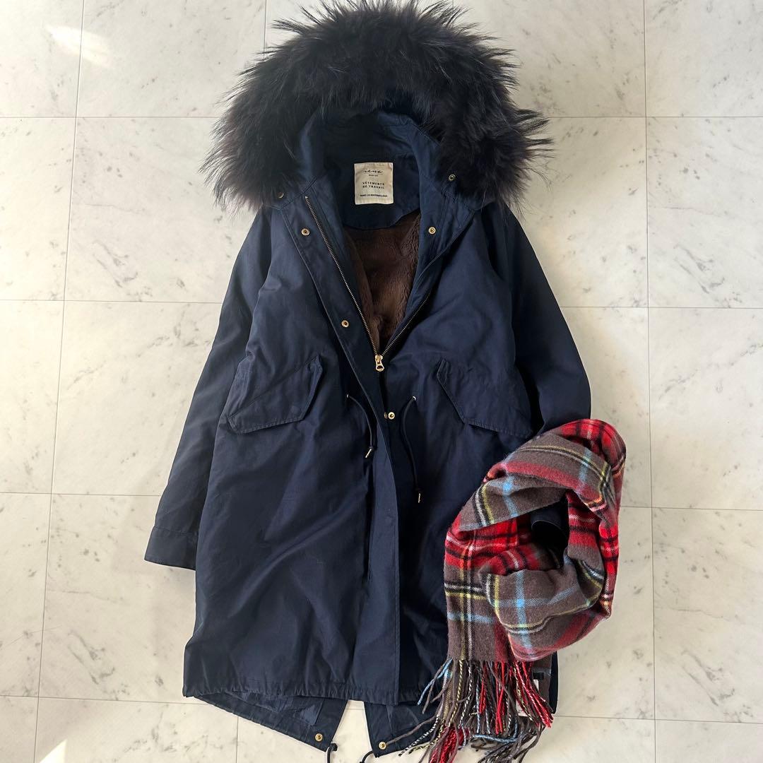 美品♪イエナ ボアライナー付き C/Peモッズコート ファーフード 紺 ネイビー
