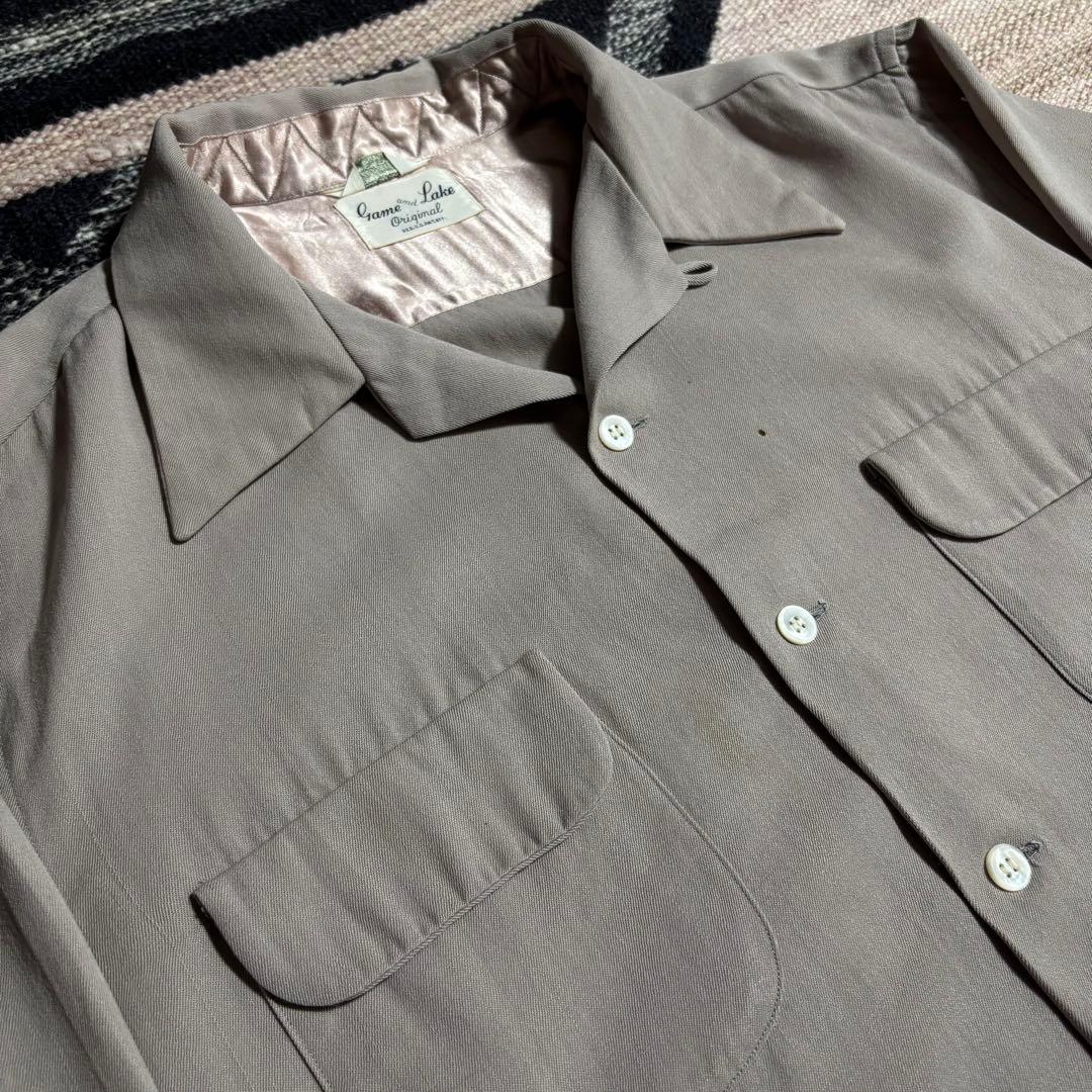 50s レーヨンギャバシャツ　単色レーヨン　ヴィンテージ　開襟シャツ　usa製